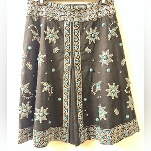 Basil Maude Midi Skirt 0 Black A-Line Embellished Studded Western Boho Festival